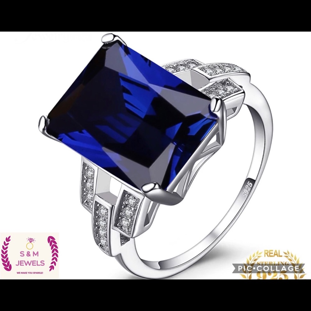 925 sterling silver ring 9.1ct blue sapphire ring